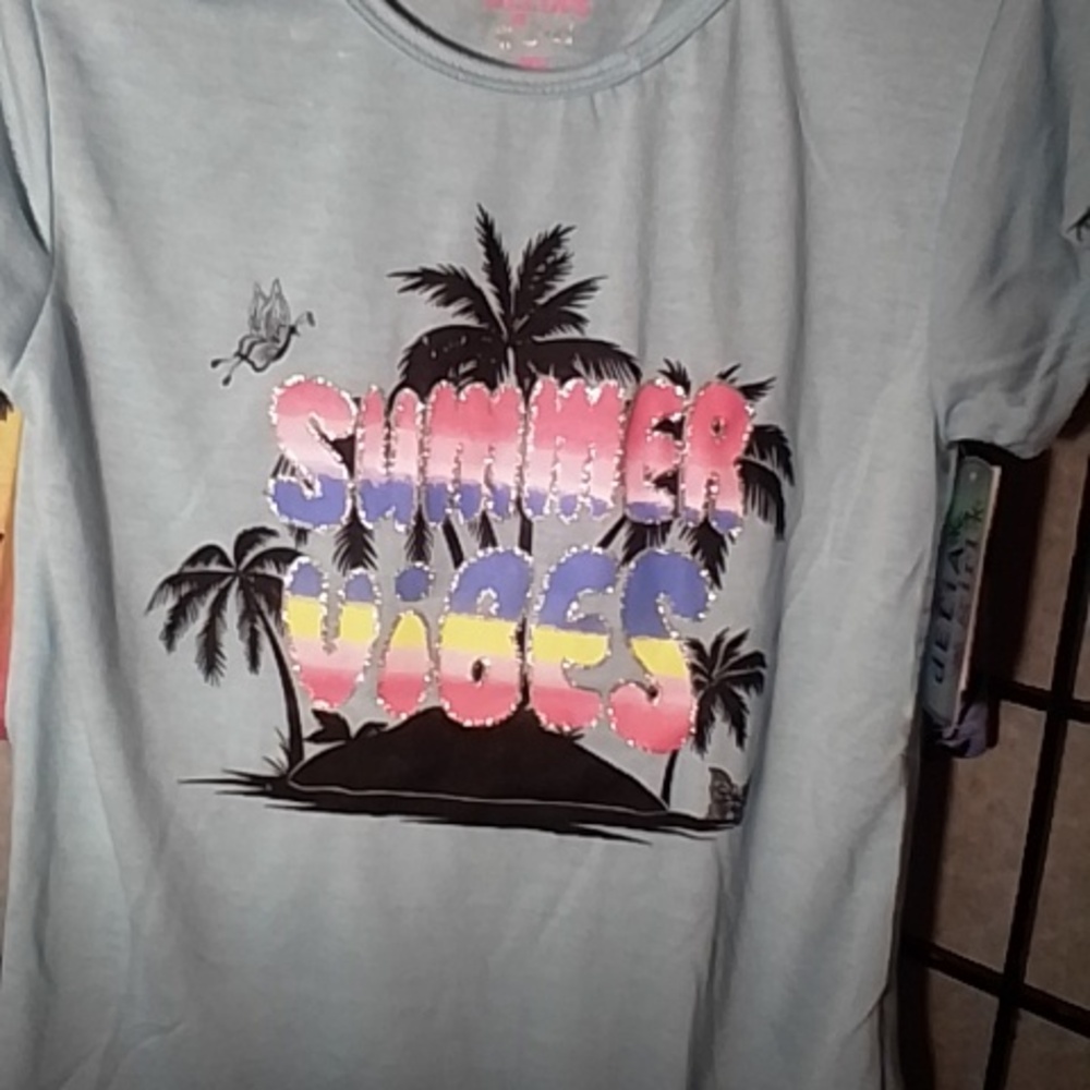 Blue 'Summer Vibes' T-Shirt and Rainbow Palm Shorts Set - Picture 6 of 8